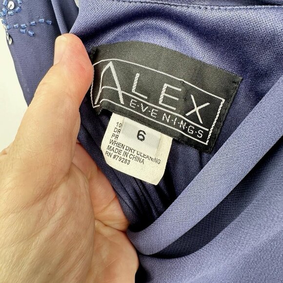 vintage 90s Y2K midi dress ruffle beaded sleeveless cowl neck 40s retro blue 6 - Picture 9 of 10